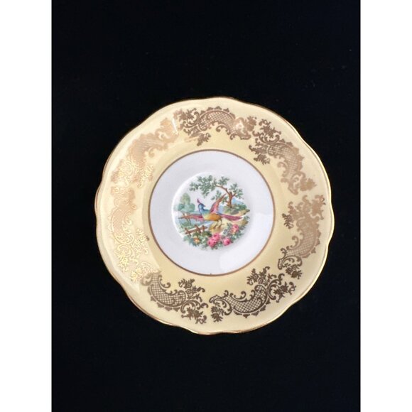 Vintage EB Foley Bone China Teacup & Saucer Set Yellow/Gold Floral Bird England - Picture 4 of 8